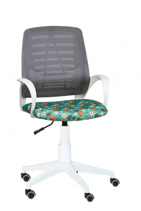 Кресло Ирис WHITE сетка W-02 (серая)/ ткань Т58 (мячики на зеленом) (подлокот.084) белая крестовина в Увате - uvat.mebel-tymen.ru | фото