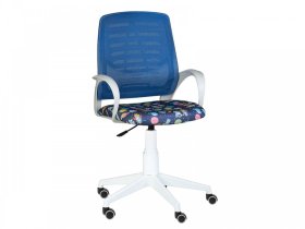 Кресло Ирис WHITE сетка W-05 (синяя)/ткань Т55 (космос на синем) (подлокот.084) белая крестовина в Увате - uvat.mebel-tymen.ru | фото