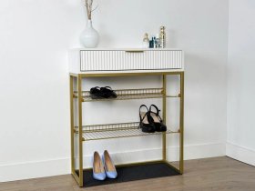 Обувница Вельвет белое дерево/белый матовый/золото в Увате - uvat.mebel-tymen.ru | фото