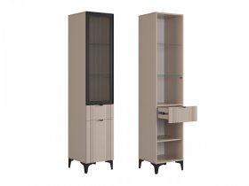 Шкаф однодверный (со стеклом) Рич кашемир/фрапучино матовый/черный в Увате - uvat.mebel-tymen.ru | фото