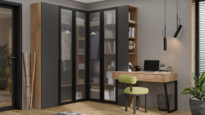 Спальный гарнитур «Порто» №5 Яблоня Беллуно/Графит софт/Стекло сатин черное в Увате - uvat.mebel-tymen.ru | фото