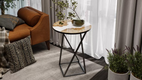 Стол журнальный ДП 1-03-05 исп. 2 Черный, Стекло с рисунком Слэб белый в Увате - uvat.mebel-tymen.ru | фото